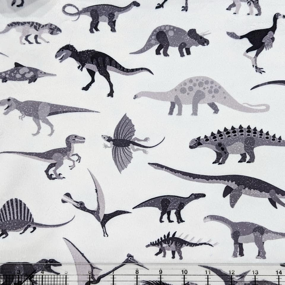 Minky - DISCONTINUED- Gray Scale Dinosaur Species Digital (Cali Quilt Co Exclusive)
