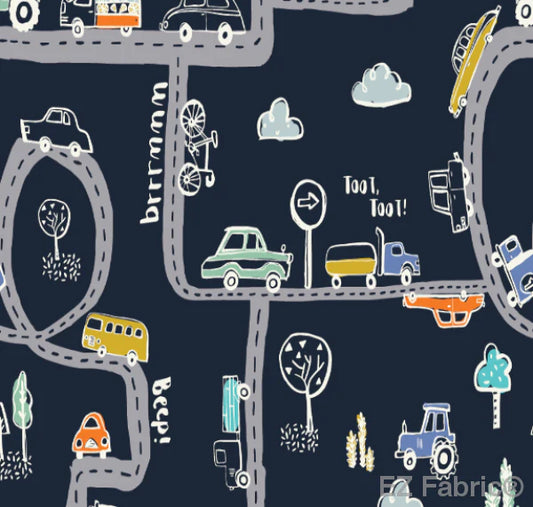 Minky -On the Road in Navy from EZ Fabrics