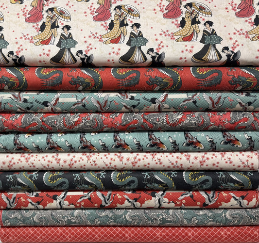Kimono & Koi 10 Half-Yard RED Bundle from Paintbrush Studios