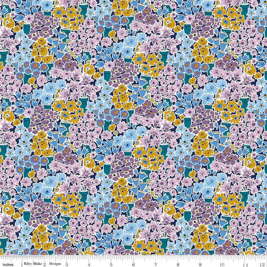 Rossellie Blooms in Teal from the Tudor Celebration Collection - Riley Blake Designs