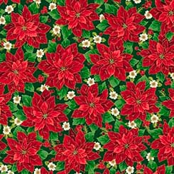 Packed Poinsettias in Black from the Poinsettia Symphony Collection from QT Fabrics - 100% Cotton