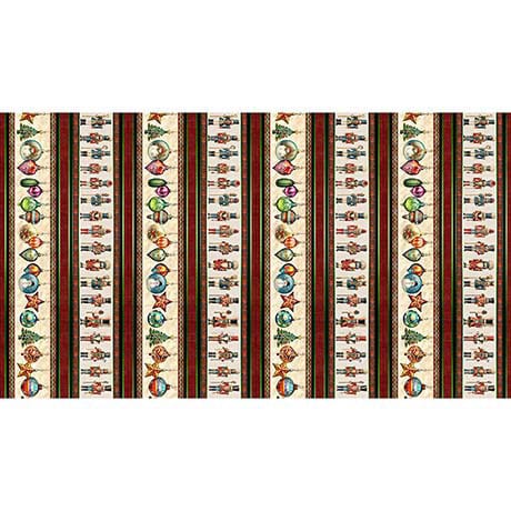 Nutcracker Ornament Stripe from the Wonderful Christmastime Collection by ©Morris Creative Group for QT Fabrics - 100% Cotton