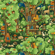 Animal Village Treehouse from the Forest Fables Collection - Paintbrush Fabrics
