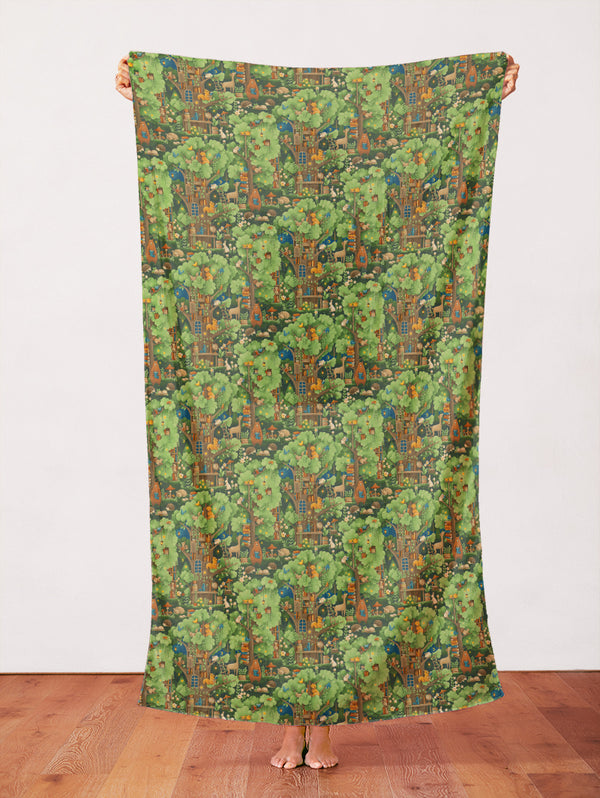 Animal Village Treehouse from the Forest Fables Collection - Paintbrush Fabrics