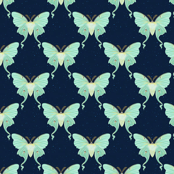 Moths in Navy from the Backyard Bugs Collection - Paintbrush Fabrics