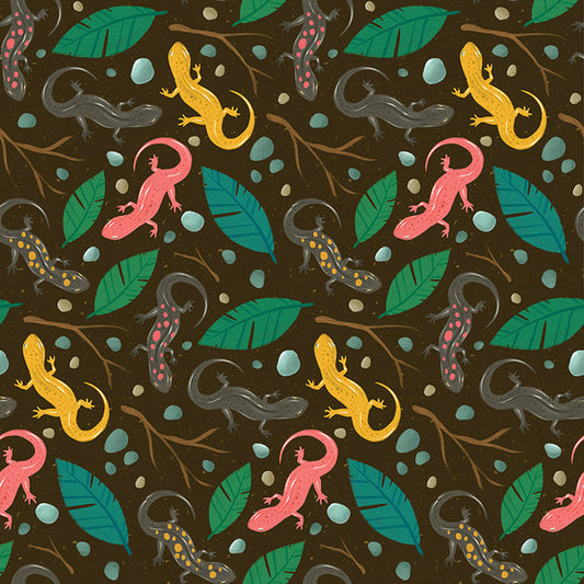 Newts in Brown from the Backyard Bugs Collection - Paintbrush Fabrics