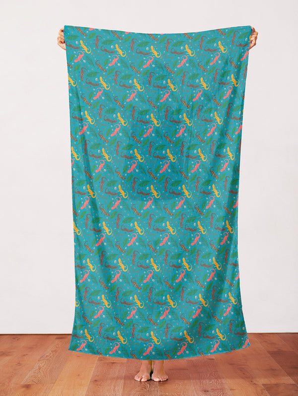 Newts in Turquoise from the Backyard Bugs Collection - Paintbrush Fabrics