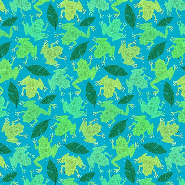 Frogs in Light Blue from the Backyard Bugs Collection - Paintbrush Fabrics