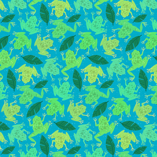 Frogs in Light Blue from the Backyard Bugs Collection - Paintbrush Fabrics