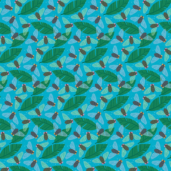 Flies in Blue from the Backyard Bugs Collection - Paintbrush Fabrics