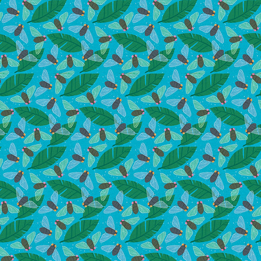 Flies in Blue from the Backyard Bugs Collection - Paintbrush Fabrics