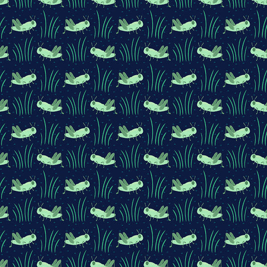 Grasshoppers in Navy from the Backyard Bugs Collection - Paintbrush Fabrics