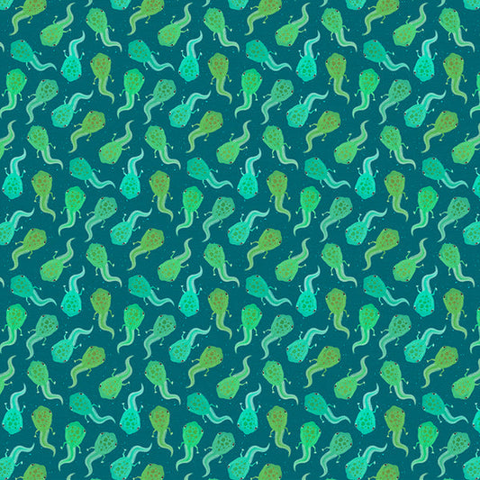 Tadpoles in Teal from the Backyard Bugs Collection - Paintbrush Fabrics