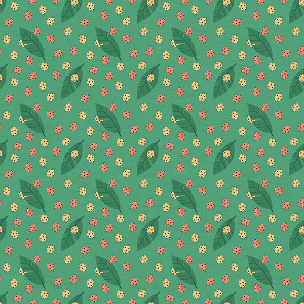 Ladybugs in Green from the Backyard Bugs Collection - Paintbrush Fabrics