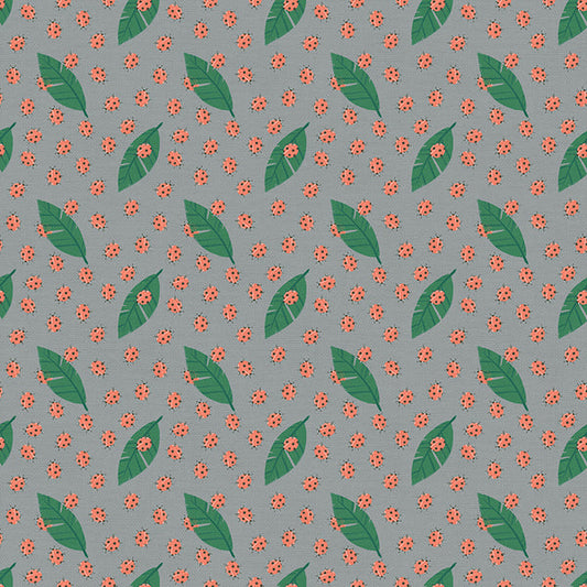 Ladybugs in Grey from the Backyard Bugs Collection - Paintbrush Fabrics