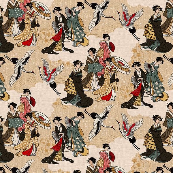 Kimonos & Koi in Cream from the Kimonos & Koi Collection - Paintbrush Fabrics