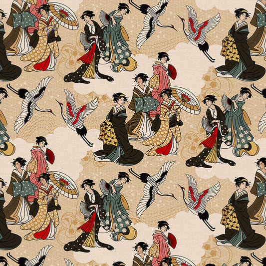 Kimonos & Koi in Cream from the Kimonos & Koi Collection - Paintbrush Fabrics