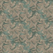 Dragons in Teal from the Kimonos & Koi Collection - Paintbrush Fabrics