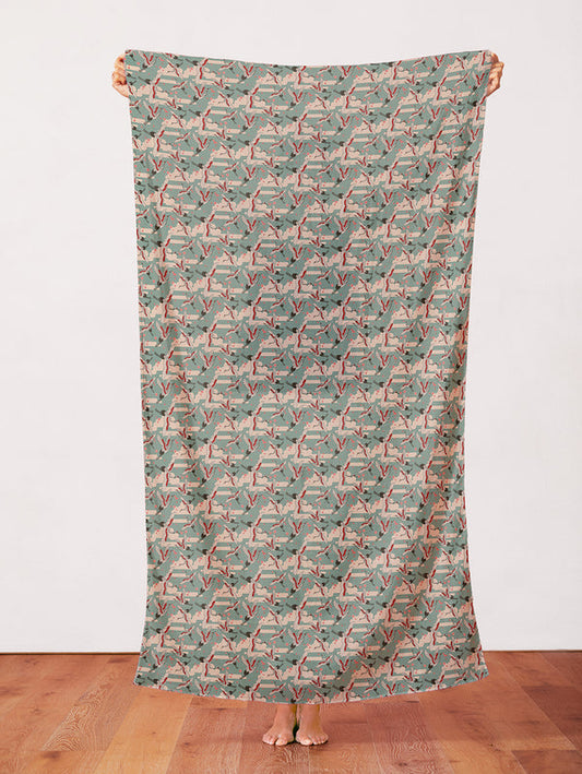 Cranes in Teal from the Kimonos & Koi Collection - Paintbrush Fabrics
