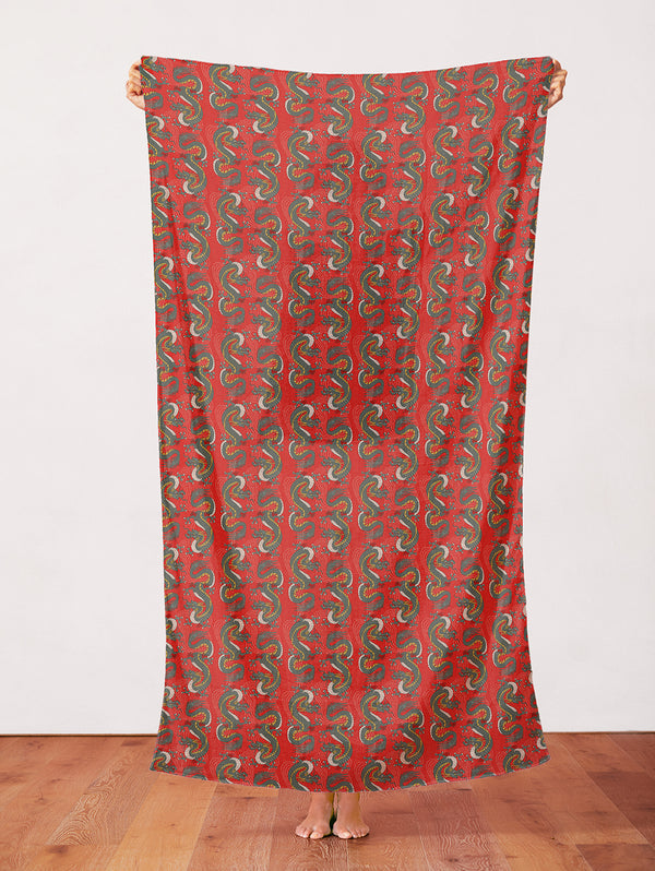 Bold Dragon in Red from the Kimonos & Koi Collection - Paintbrush Fabrics