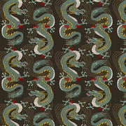 Bold Dragon in Black from the Kimonos & Koi Collection - Paintbrush Fabrics