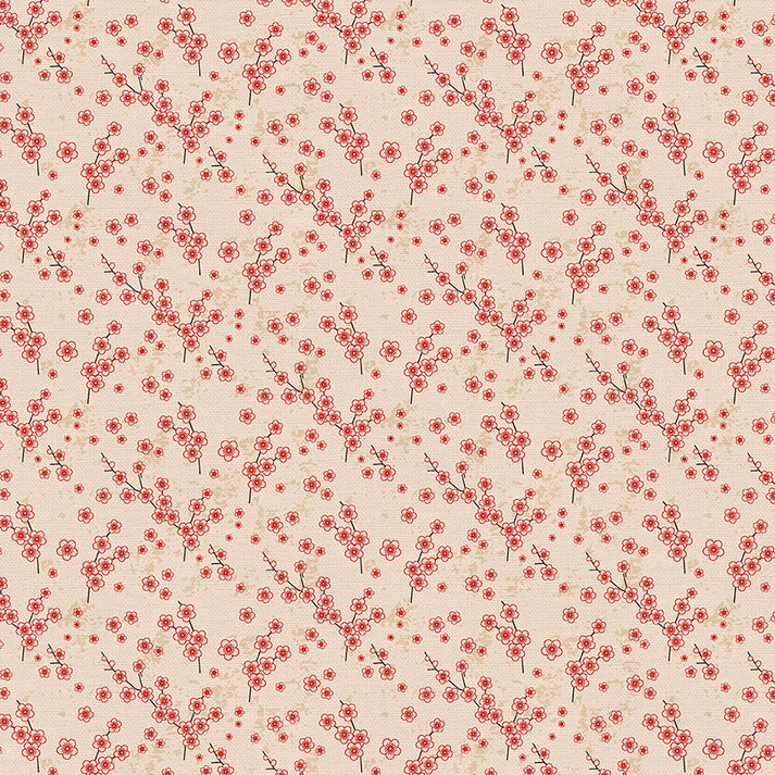Cherry Blossom in Cream from the Kimonos & Koi Collection - Paintbrush Fabrics