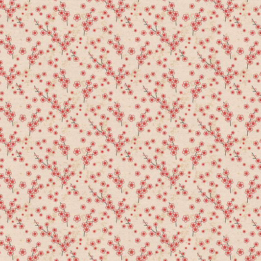 Cherry Blossom in Cream from the Kimonos & Koi Collection - Paintbrush Fabrics