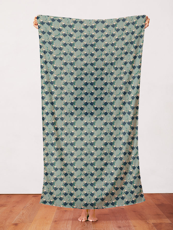 Cranes in Green from the Year of the Snake Collection - Paintbrush Fabrics