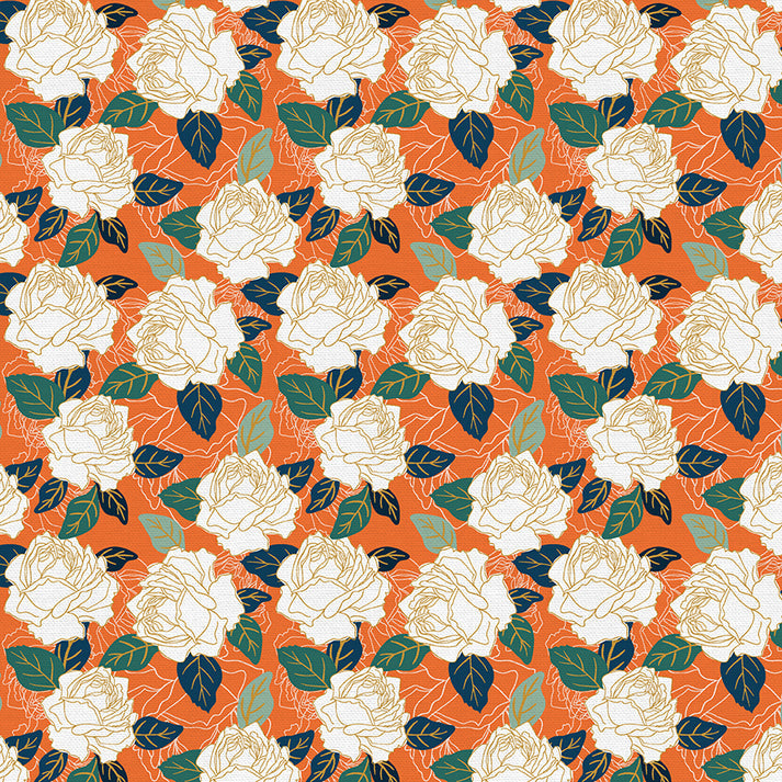 Roses in Orange from the Year of the Snake Collection - Paintbrush Fabrics