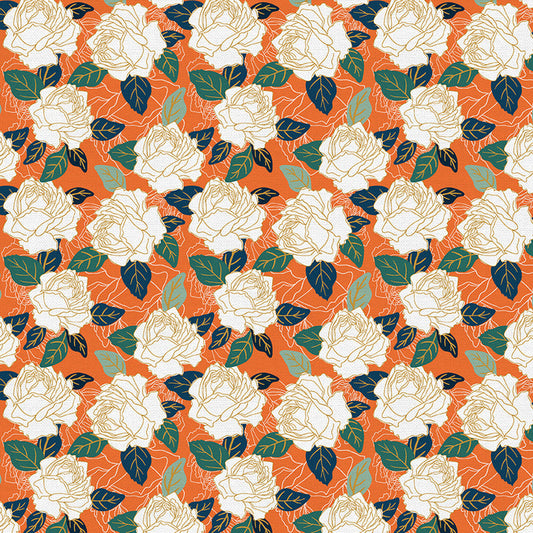 Roses in Orange from the Year of the Snake Collection - Paintbrush Fabrics