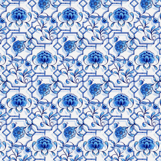 Floral Fences in Blue & White from the Chinoiserie Collection - Paintbrush Fabrics