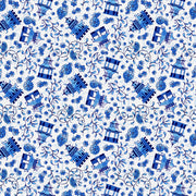Pagoda Toss in Blue & White from the Chinoiserie Collection - Paintbrush Fabrics