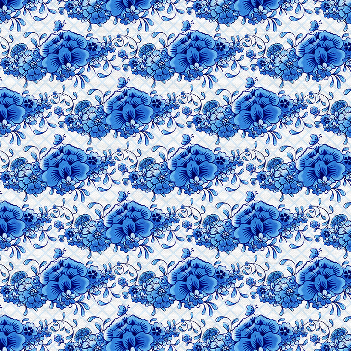 Flowers in Blue & White from the Chinoiserie Collection - Paintbrush Fabrics