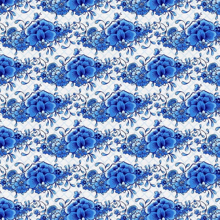 Flowers in Blue & White from the Chinoiserie Collection - Paintbrush Fabrics