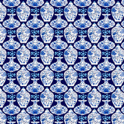 Porcelain Pots in Dark Blue from the Chinoiserie Collection - Paintbrush Fabrics