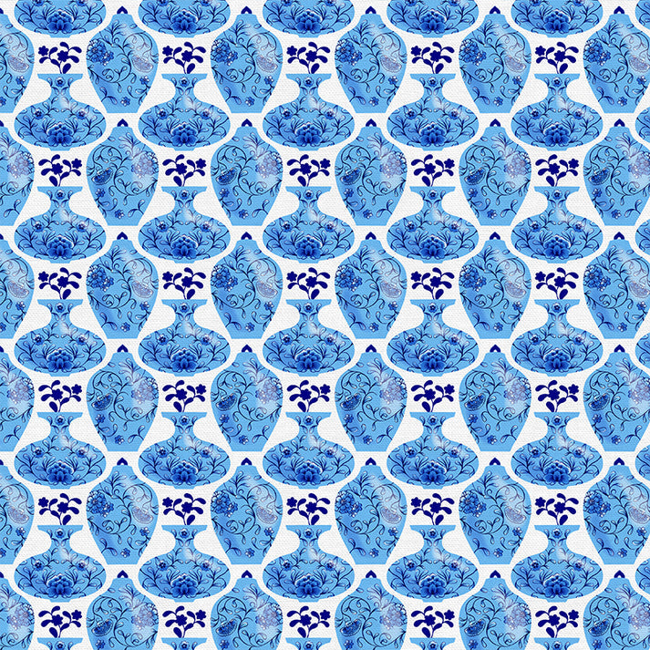 Porcelain Pots in White from the Chinoiserie Collection - Paintbrush Fabrics
