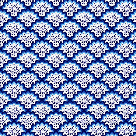 Scallops in Blue & White from the Chinoiserie Collection - Paintbrush Fabrics
