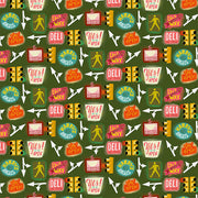 Street Life Icons in Green from the City Life Collection - Paintbrush Fabric