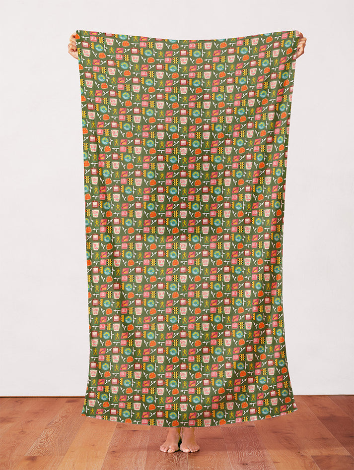Street Life Icons in Green from the City Life Collection - Paintbrush Fabric