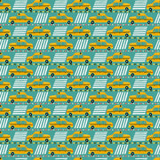 Yellow Cab in Blue from the City Life Collection - Paintbrush Fabric