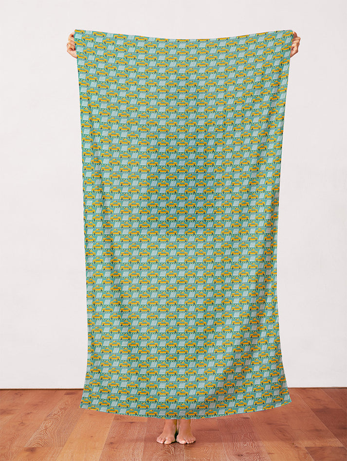 Yellow Cab in Blue from the City Life Collection - Paintbrush Fabric