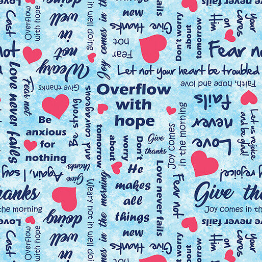 UpWords-Scripts in Sky Blue from Benartex Fabrics