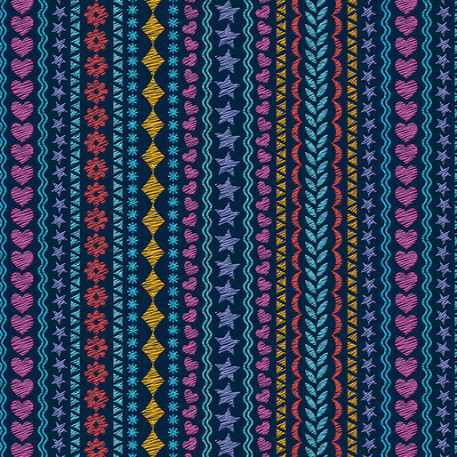 UpWords-Deco Stitches in Navy from Benartex Fabrics