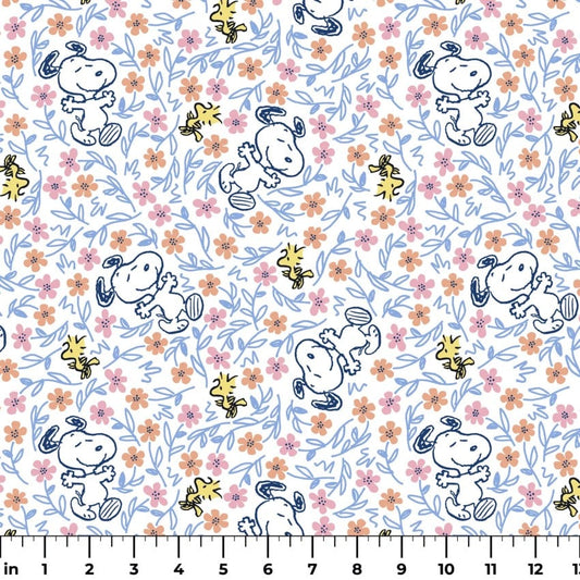 Peanuts Snoopy & Woodstock Floral Frolic from Springs Creative by the Yard  - 100% Cotton