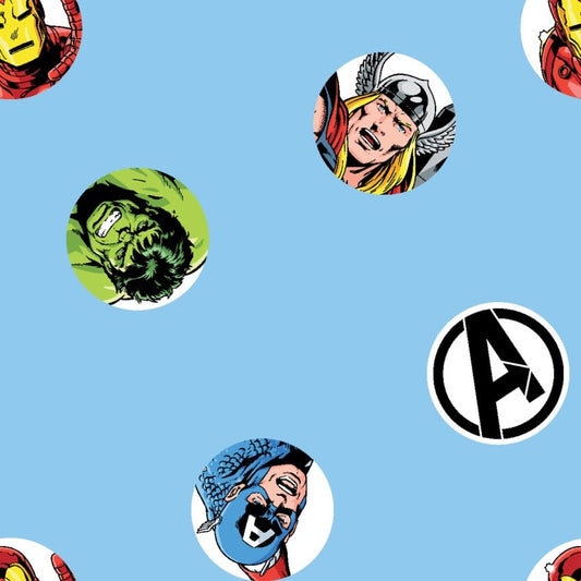 FLEECE - Marvel Retro Comics Avenger Badges From Springs Creative by the Yard