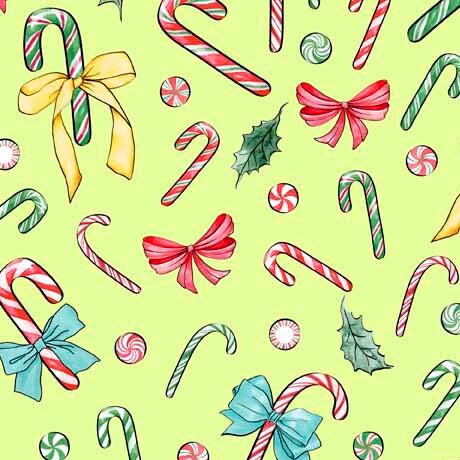 Candy Canes in Light Lime from the Holiday Party Collection by ©Micki Williams for INK & ARROW from QT Fabrics- 100% Cotton