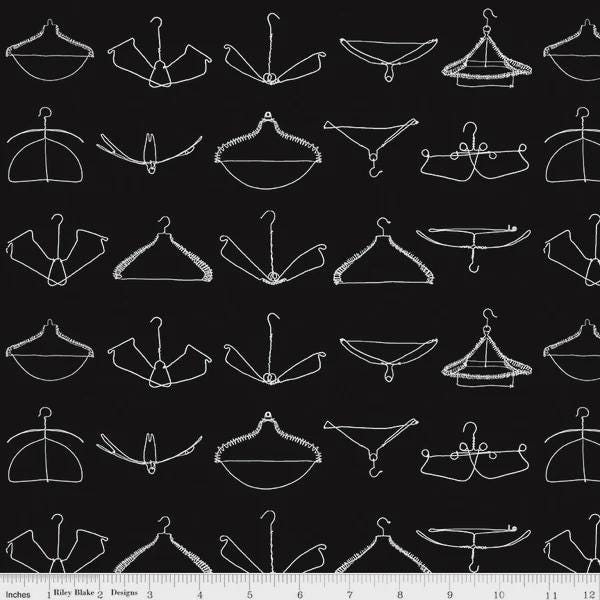 Wire Hangers in Black from the Press On Collection by J. Wecker Frisch for Riley Blake Designs - 100% Cotton- You Choose Cut