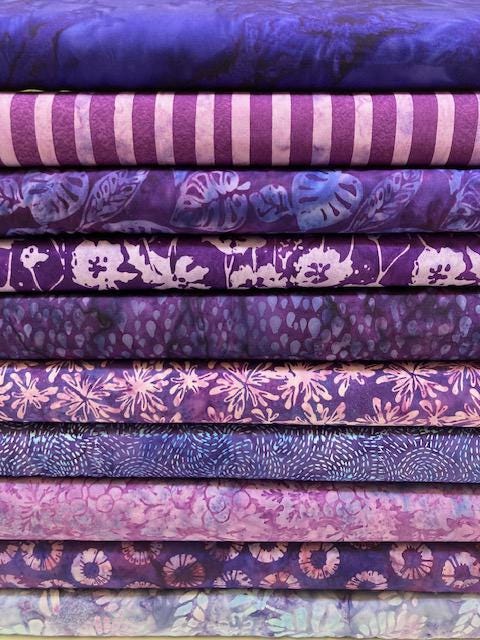 Purple Batik Fabric Bundle - 10 High Quality Cotton Quilt Fabrics | Choose Your Cut