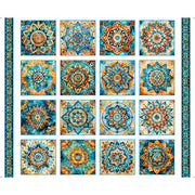 Bohemian Sunrise - Foulard Medallion Patches WHITE 2/3 Yard Panel from QT Fabrics