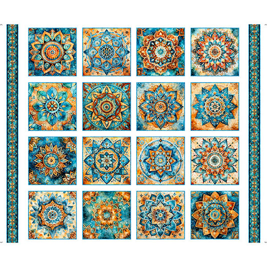 Bohemian Sunrise - Foulard Medallion Patches WHITE 2/3 Yard Panel from QT Fabrics